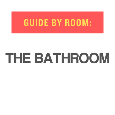 A white panel with the words – The Bathroom – on it