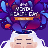 This is an illustration promoting World Mental Health Day 2022. The image is of a woman with multiple different colours floating around her head.