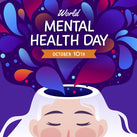 This is an illustration promoting World Mental Health Day 2022. The image is of a woman with multiple different colours floating around her head.