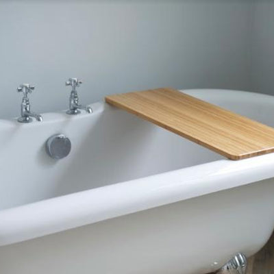 Bathtub with wooden bath seat board