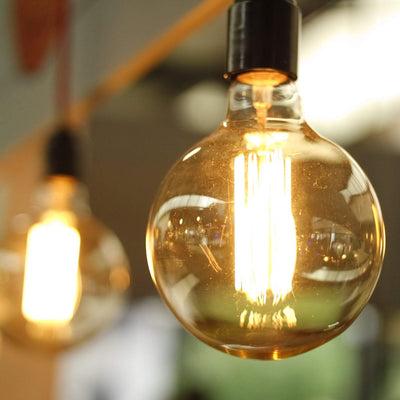 Hanging modern lighting with bulbs lit