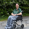 Carol from ability superstore with a grey wheelchair apron