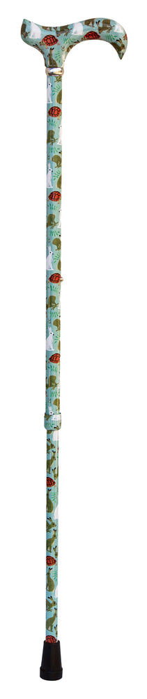 the image shows the full length of the hare and tortoise classic derby cane