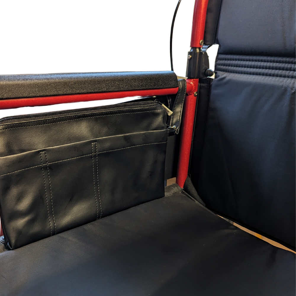 Simplantex Side Pouch attached to side of wheelchair