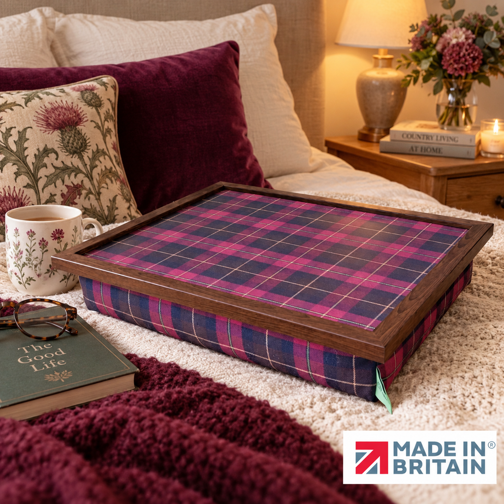 Luxury Burgundy Boyd Tartan Lap Tray With Bean Bag from Made in the Mill
