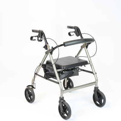 A-Series Petite Lightweight Folding 4 Wheel Rollator with Seat and Bag - Grey