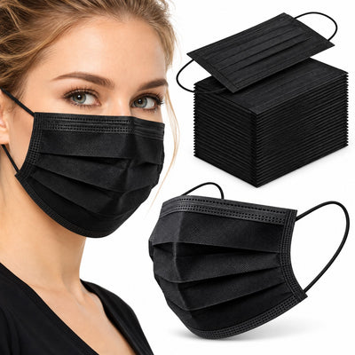 Black 3 ply Disposable Face Masks (Pack of 25)