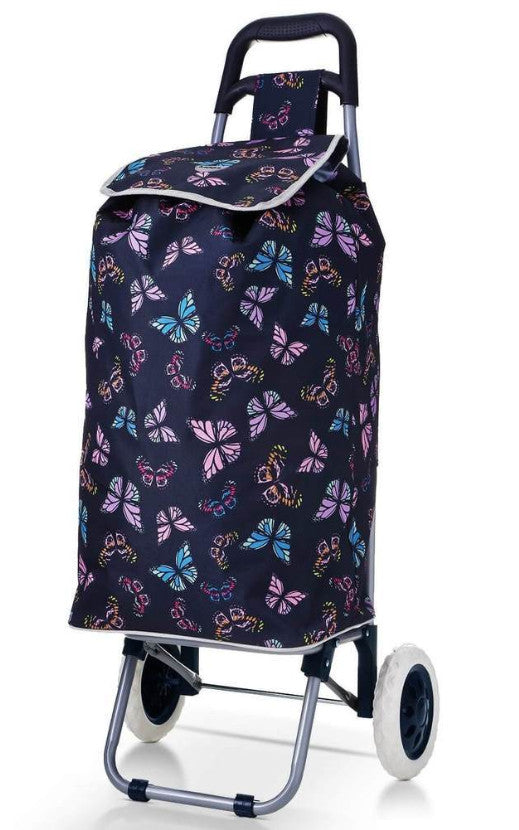 the image shows the hoppa 47 litre lightweight shopping trolley with the butterfly design
