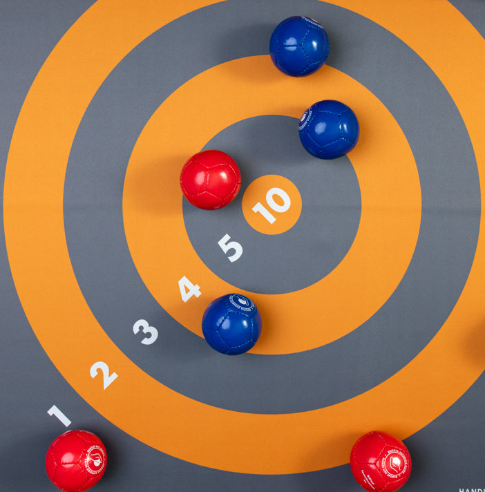 Handi Life Sport Floor Target Mat with boccia balls placed on it
