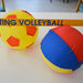 the image shows the sitting volleyball divider with two of the patterned volleyballs