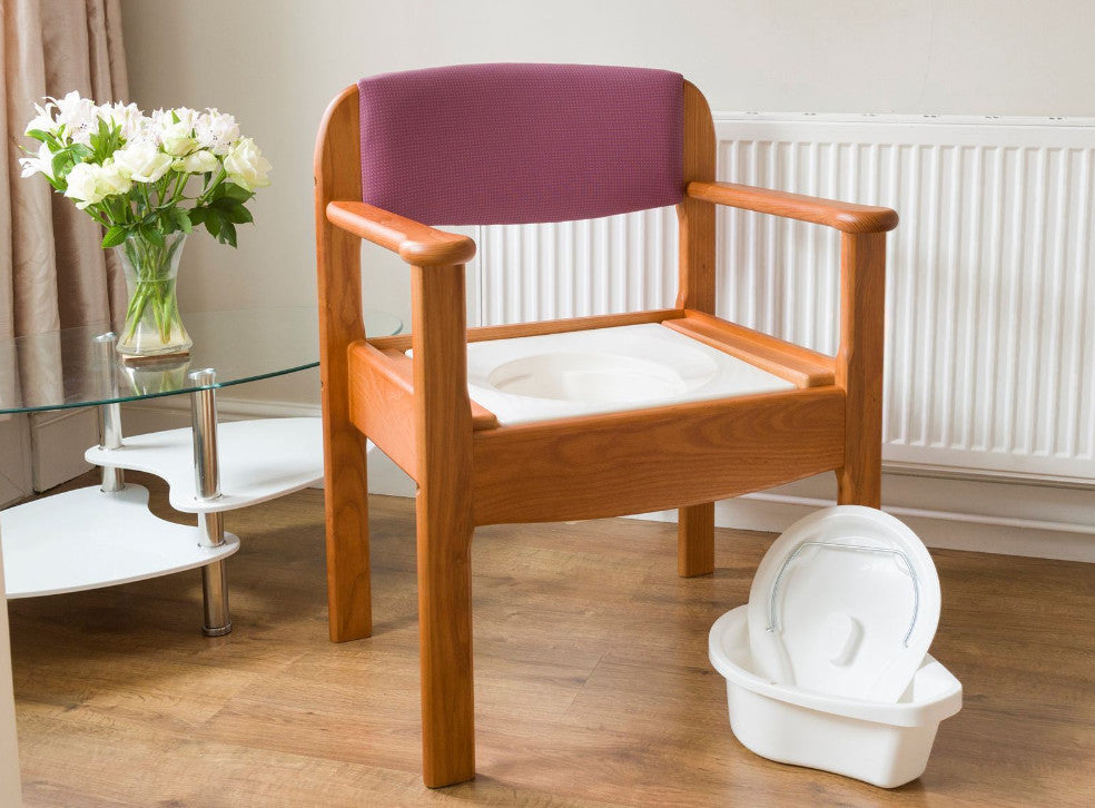 Extra Wide Royale Wooden Commode Chair - Pink, seat removed
