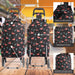 the image shows the hoppa 47 flamingo shopping trolley with three features; 47 litre capacity, convenient pocket and waterproof and hard wearing polyester microfibre material