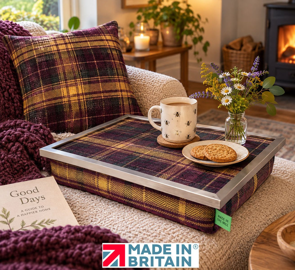 Limited Edition Luxury Papillion Tweed Lap Tray With Chrome Frame & Bean Bag Base