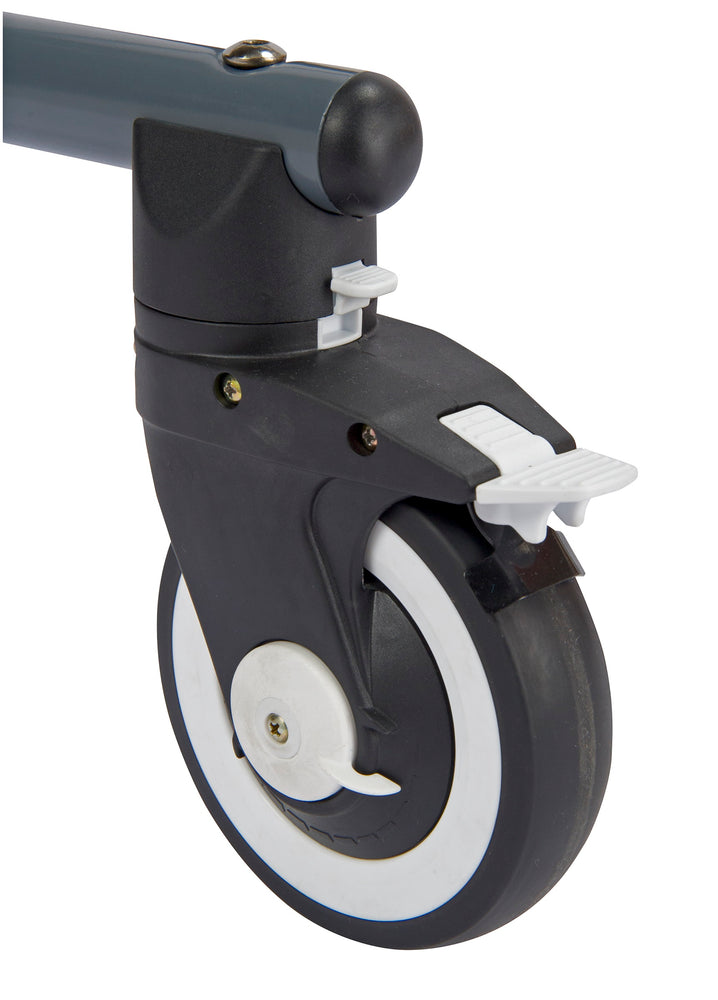 A close up of the wheel on the Moxie Gait trainer