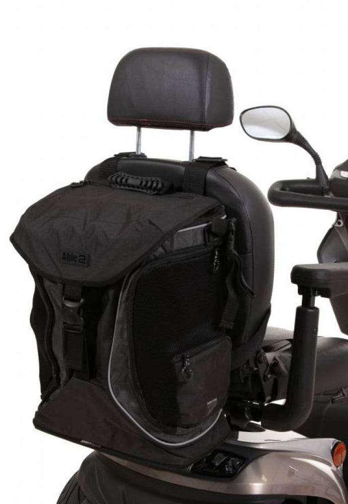 Image of the grey and black torba go back of the back of a mobility scooter,