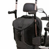Image of the grey and black torba go back of the back of a mobility scooter, holding a pair of cruches