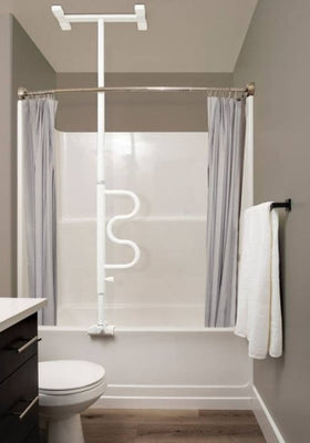 Bathtub Security Pole and Curve Grab Bar - White