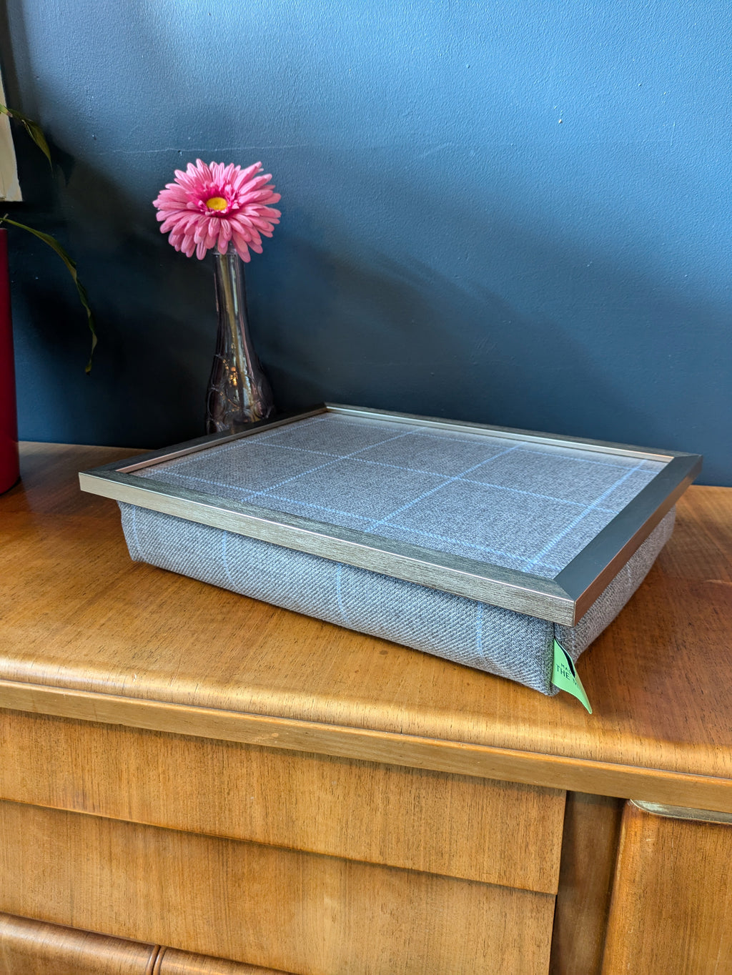Luxury Grey Setter Tweed Lap Tray with Bean Bag Base from Made in the Mill