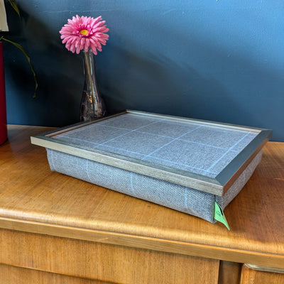 Luxury Grey Setter Tweed Lap Tray with Bean Bag Base from Made in the Mill