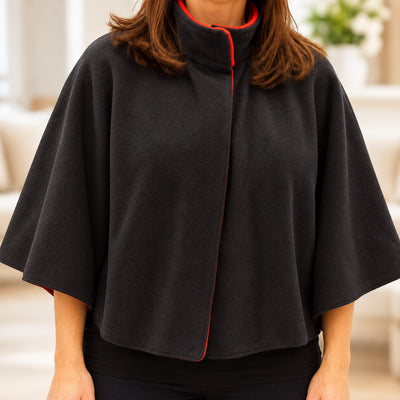 Reversible Fleece Cape – Red & Black