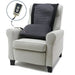 The Sit N Stand Portable Rising Seat on a grey armchair with a close up of the Remote control pad