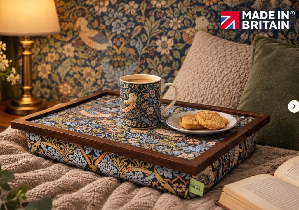 Luxury Strawberry Thief (Navy) Lap Tray With Bean Bag from Made in the Mill