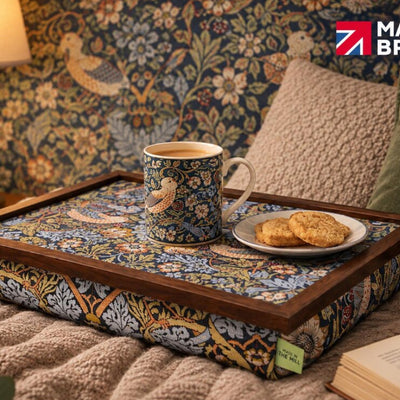 Luxury Strawberry Thief (Navy) Lap Tray With Bean Bag from Made in the Mill