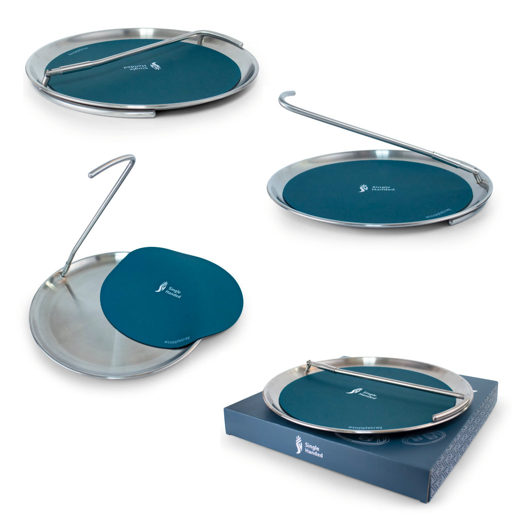Topple tray with non slip mat on top