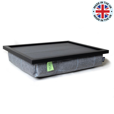 The Luxury Grey Tweed Lap Tray with Bean Bag, with the 'Made In The UK' logo in the top right corner