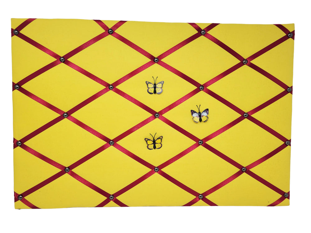 Fabric Notice Board Yellow with Red Ribbons Ability Superstore