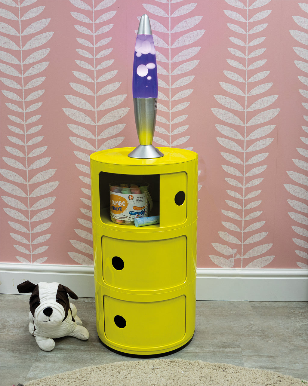 Lava Lamp with Silver Casing in bedroom