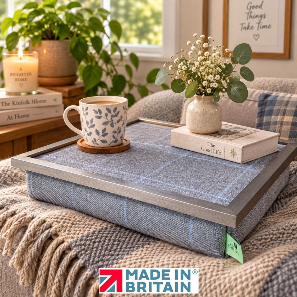 Luxury Grey Setter Tweed Lap Tray with Bean Bag Base from Made in the Mill