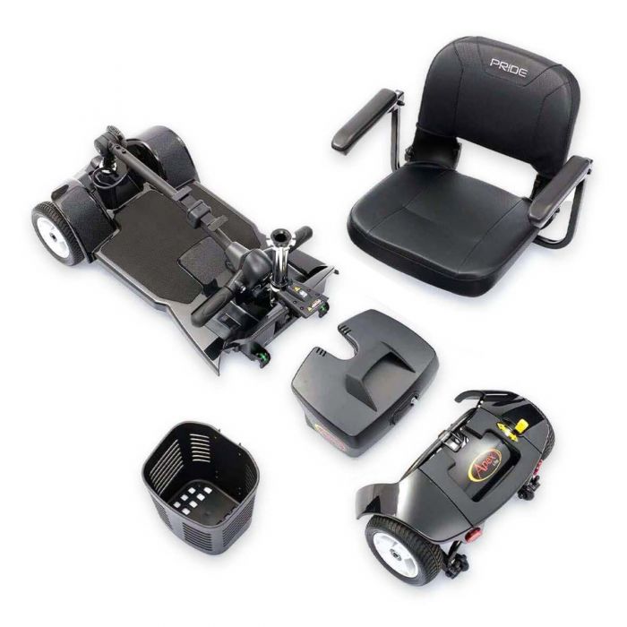 Pride Apex Lite Portable Mobility Scooter disassembled with 5 components