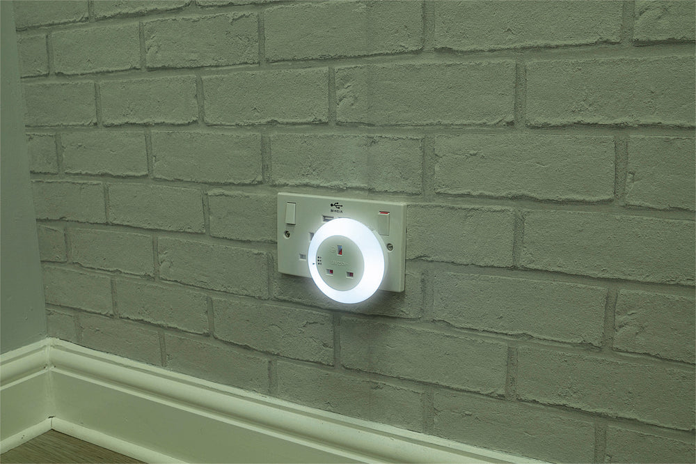 LED Nightlight with 13A Socket - plugged in, white