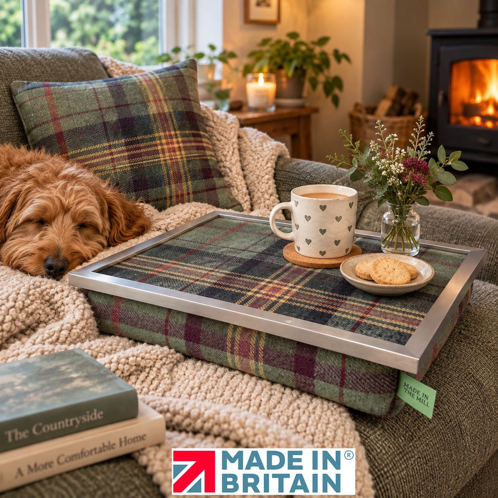 Limited Edition Luxury Brittany Tweed Lap Tray With Chrome Frame & Bean Bag Base