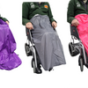 The three colours of the wheelchair apron, purple, grey, and pink
