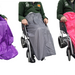 The three colours of the wheelchair apron, purple, grey, and pink