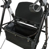A view of the inside of the bag on the black Lightweight Four Wheeled Rollator