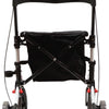 A rear view of a White Deluxe Fold Flat Rollator