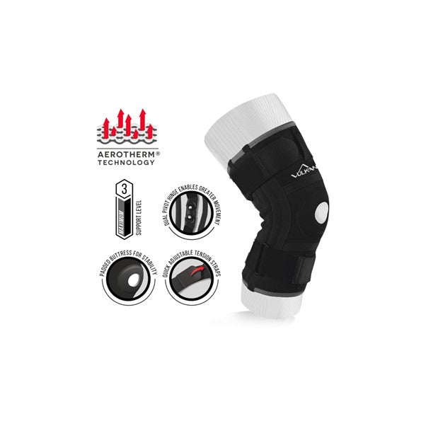The image shows how the aerotherm technology works in a vulkan classic stabilising knee support