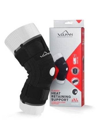 The Vulkan Classic Stabilising Knee Support next to the box