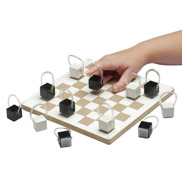Finger Extension Remedial Game, a closeup of board and person lifting a piece with their finger