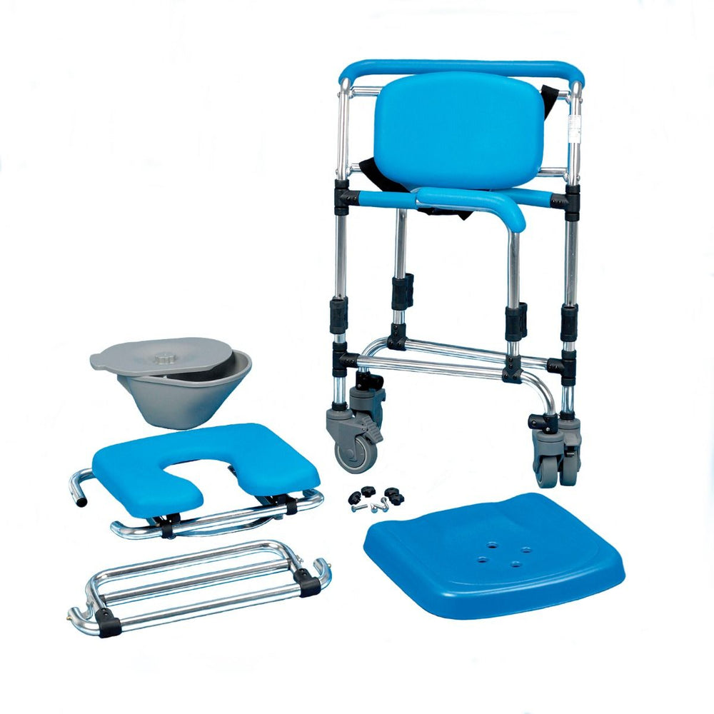 the Ocean Attendant Wheeled Shower Commode Chair when dismantled
