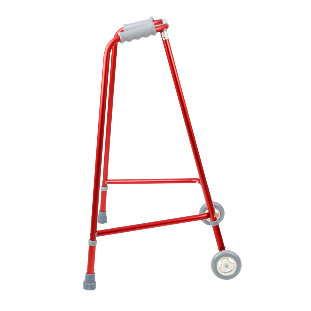 Side view of the Days Red Adjustable Height Wheeled Walking Frame