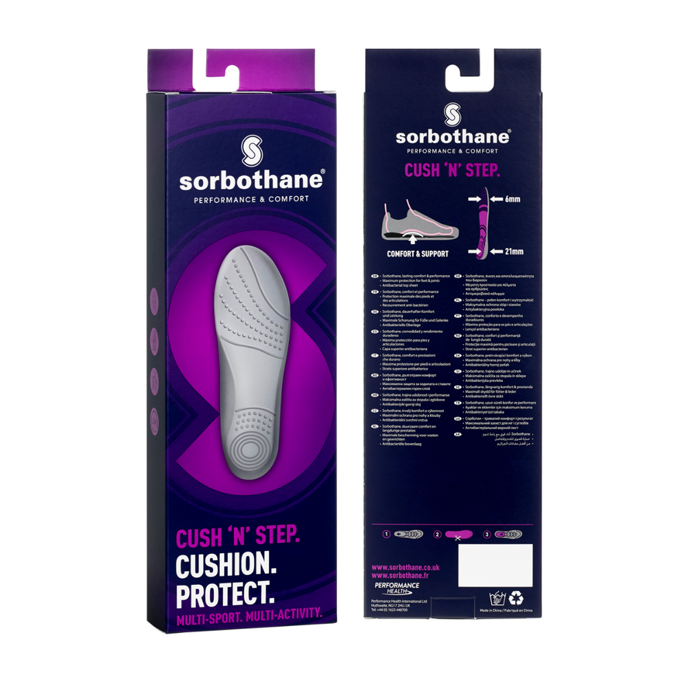 The packaging of the Sorbothane Cush N Step Insoles