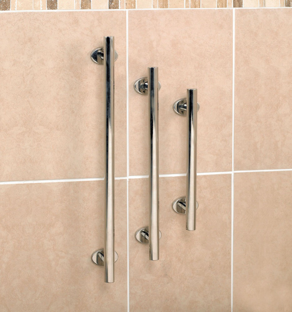 The three sizes of straight polished stainless steel chrome grab rails