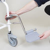 the image shows a close up of the footrest on a bariatric mobile commode