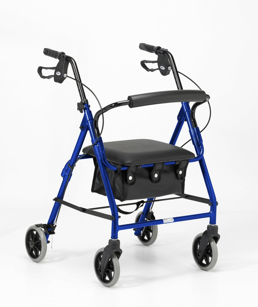 A front view of the Blue 100 Series Four Wheel Rollator
