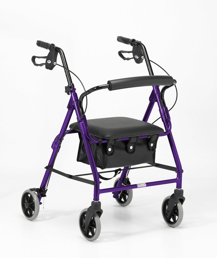 A front view of the Purple 100 Series Four Wheel Rollator 