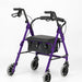 A rear view of the purple 100 Series Four Wheel Rollator 